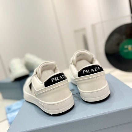 PRA DOWNTOWN PERFORATED SNEAKERS WHITE AND BLACK LOGO CALFSKIN
