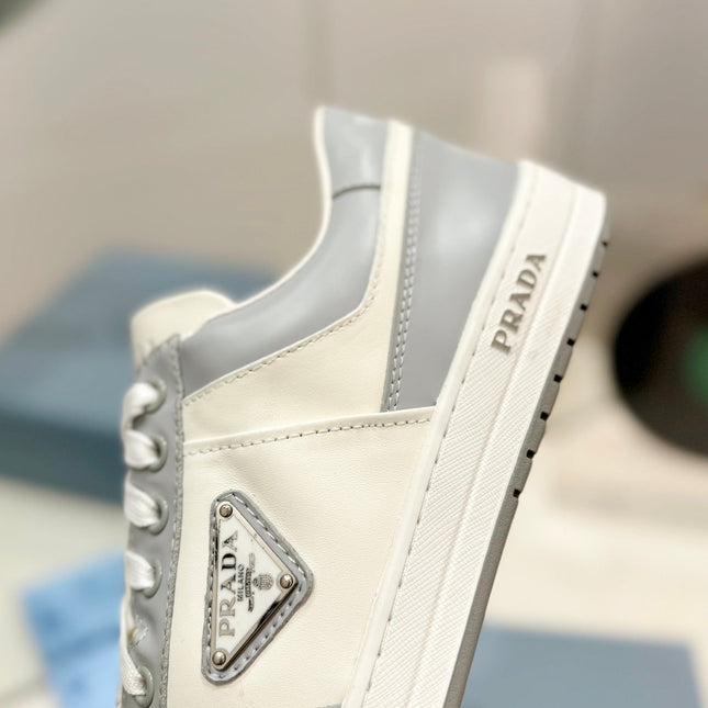 PRA DOWNTOWN PERFORATED SNEAKERS WHITE AND GRAY CALFSKIN
