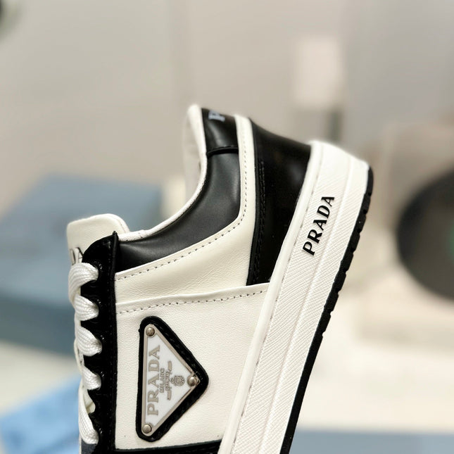 PRA DOWNTOWN PERFORATED SNEAKERS BLACK AND WHITE CALFSKIN