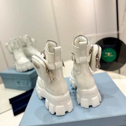 PRA MONOLITH BRUSHED AND RE-NYLON BOOTS WITH POUCH WHITE CALFSKIN
