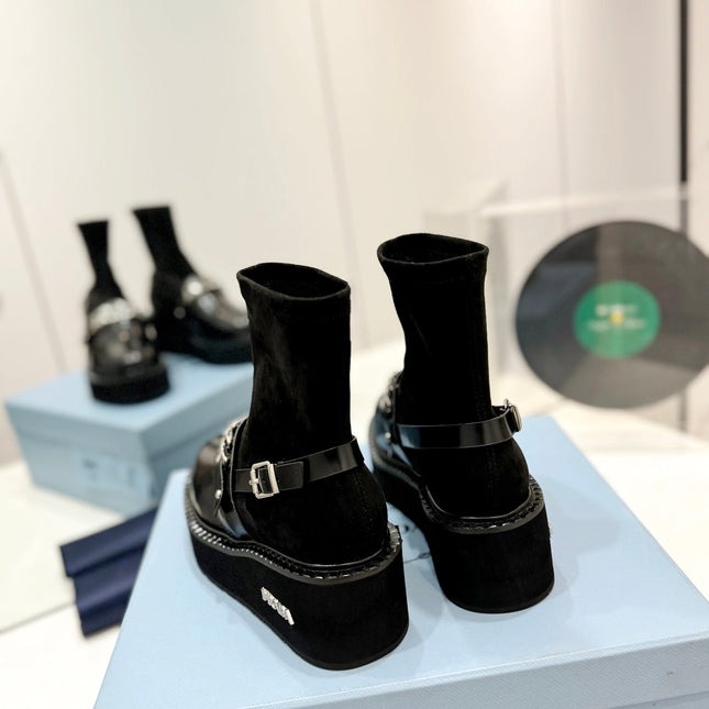 PRA SHORT BOOTS OPEN EDGE CHAIN BLACK CALFSKIN
