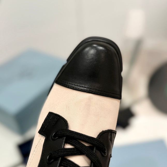 PRA RE-NYLON AND LEATHER BOOTIES PASTEL PINK