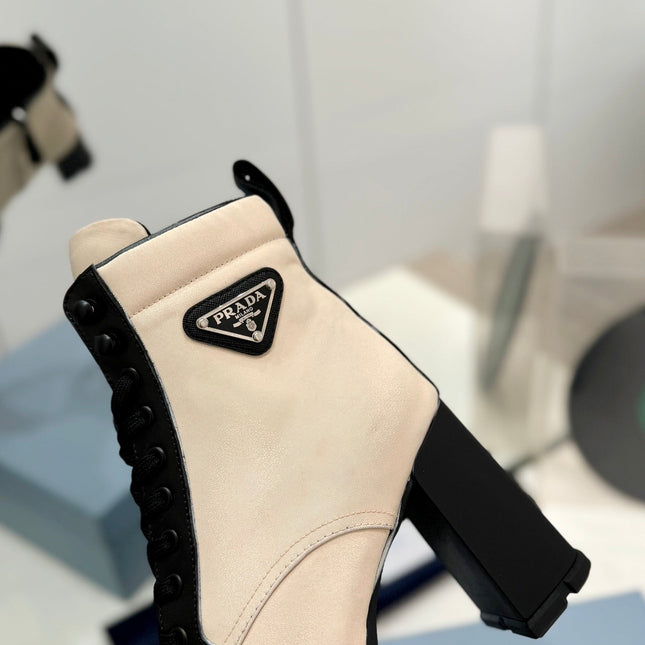PRA RE-NYLON AND LEATHER BOOTIES PASTEL PINK