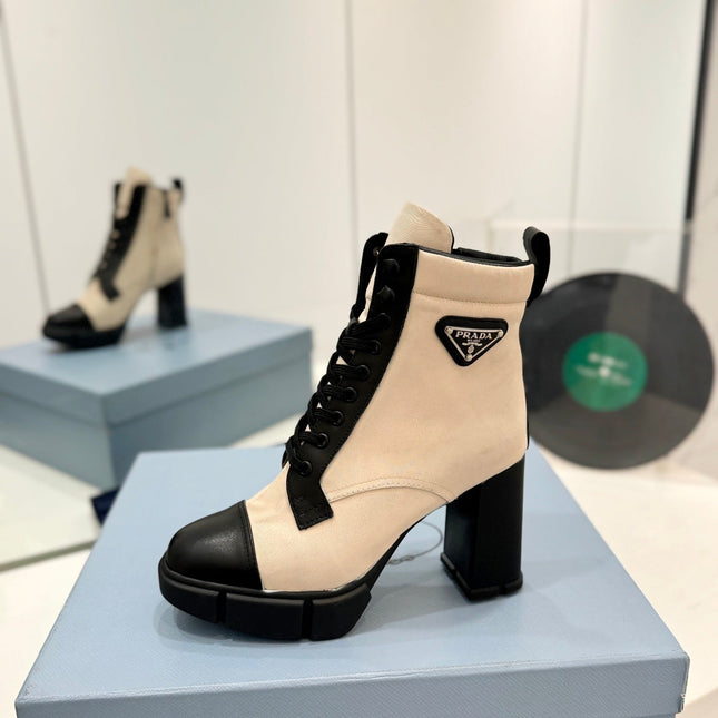 PRA RE-NYLON AND LEATHER BOOTIES PASTEL PINK