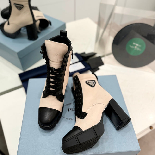 PRA RE-NYLON AND LEATHER BOOTIES PASTEL PINK