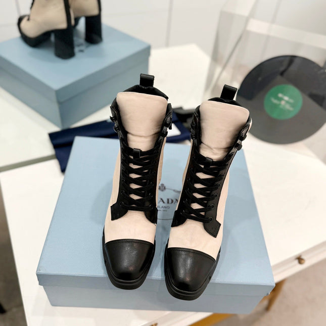 PRA RE-NYLON AND LEATHER BOOTIES PASTEL PINK