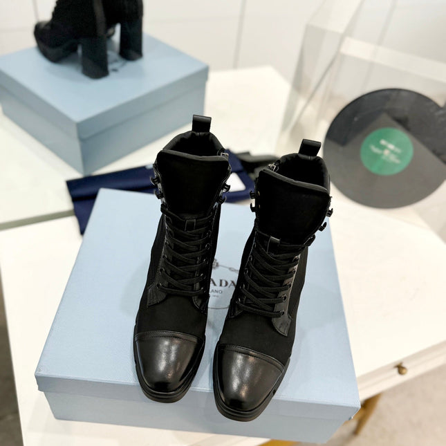 PRA RE-NYLON AND LEATHER BOOTIES BLACK