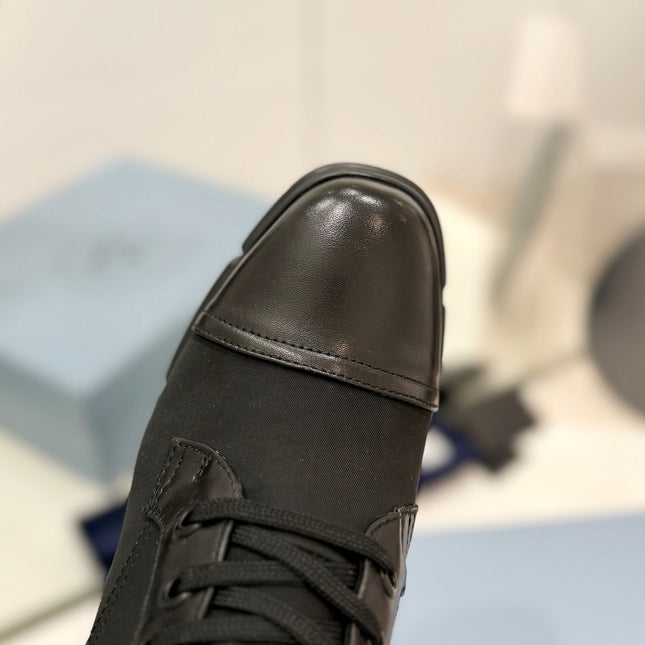 PRA RE-NYLON AND LEATHER BOOTIES BLACK
