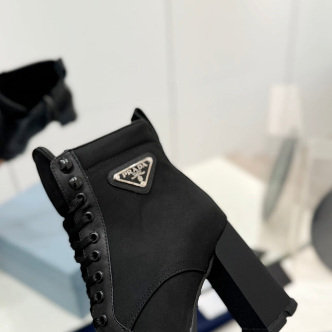PRA RE-NYLON AND LEATHER BOOTIES BLACK