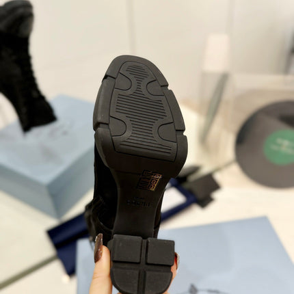 PRA RE-NYLON AND LEATHER BOOTIES BLACK