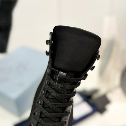 PRA RE-NYLON AND LEATHER BOOTIES BLACK