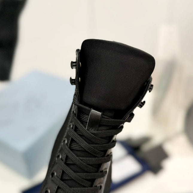PRA RE-NYLON AND LEATHER BOOTIES BLACK