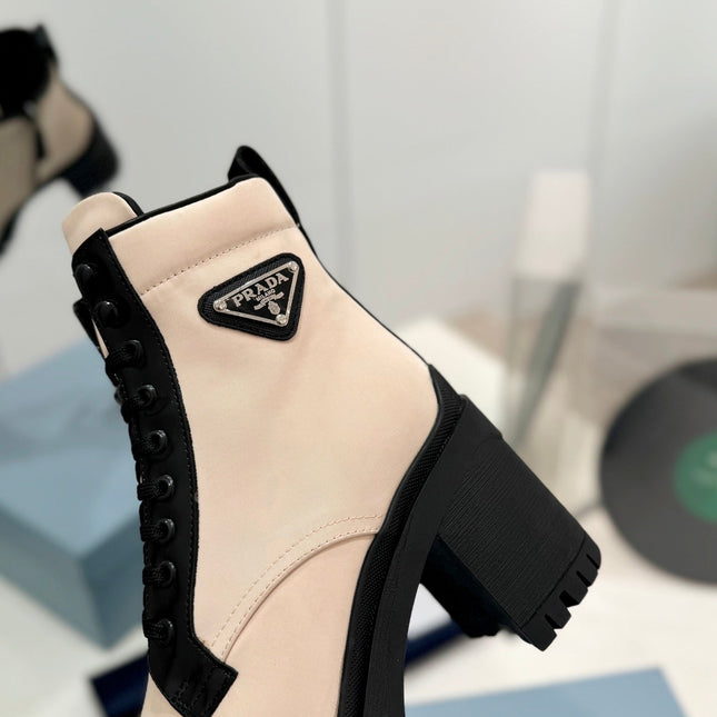 PRA BRUSHED LEATHER AND RE-NYLON LACED BOOTIES PASTEL PINK