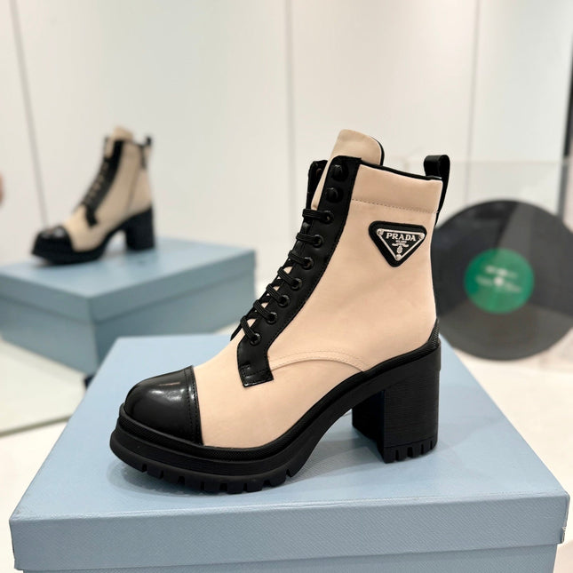 PRA BRUSHED LEATHER AND RE-NYLON LACED BOOTIES PASTEL PINK