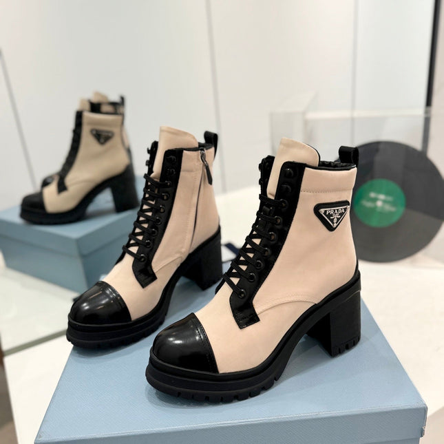 PRA BRUSHED LEATHER AND RE-NYLON LACED BOOTIES PASTEL PINK