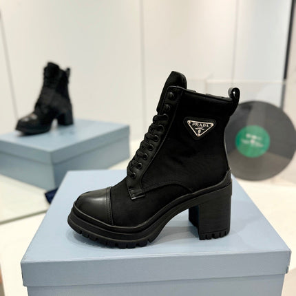PRA BRUSHED LEATHER AND RE-NYLON LACED BOOTIES BLACK