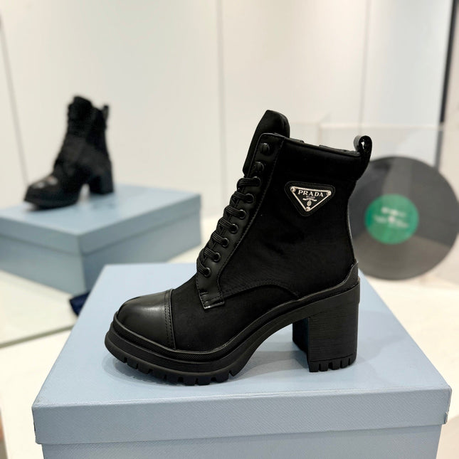 PRA BRUSHED LEATHER AND RE-NYLON LACED BOOTIES BLACK