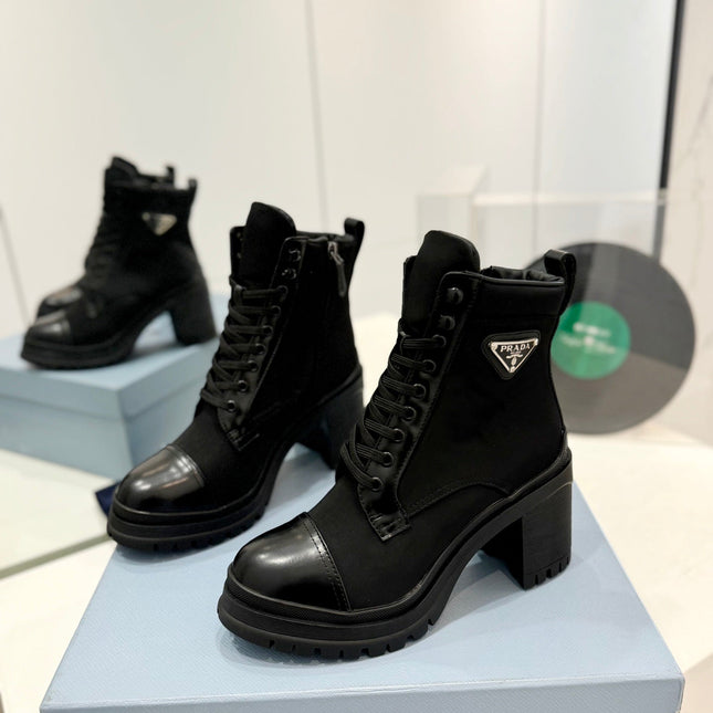 PRA BRUSHED LEATHER AND RE-NYLON LACED BOOTIES BLACK