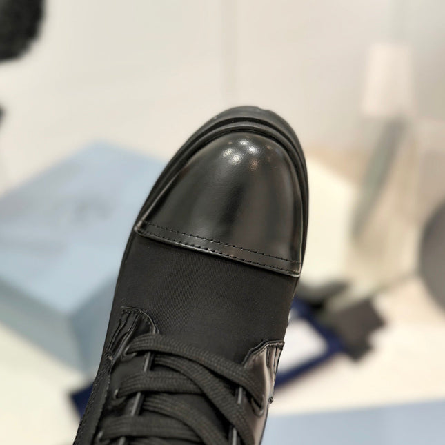 PRA BRUSHED LEATHER AND RE-NYLON LACED BOOTIES BLACK