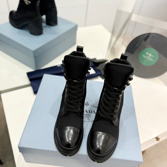 PRA BRUSHED LEATHER AND RE-NYLON LACED BOOTIES BLACK