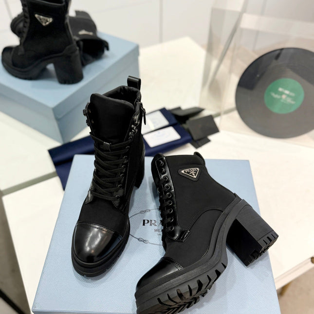 PRA BRUSHED LEATHER AND RE-NYLON LACED BOOTIES BLACK
