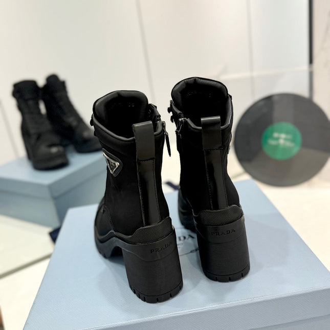 PRA BRUSHED LEATHER AND RE-NYLON LACED BOOTIES BLACK