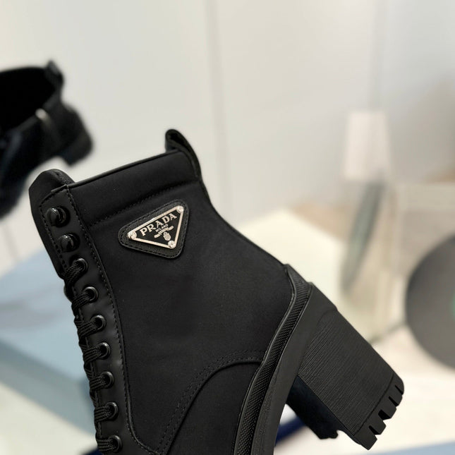 PRA BRUSHED LEATHER AND RE-NYLON LACED BOOTIES BLACK
