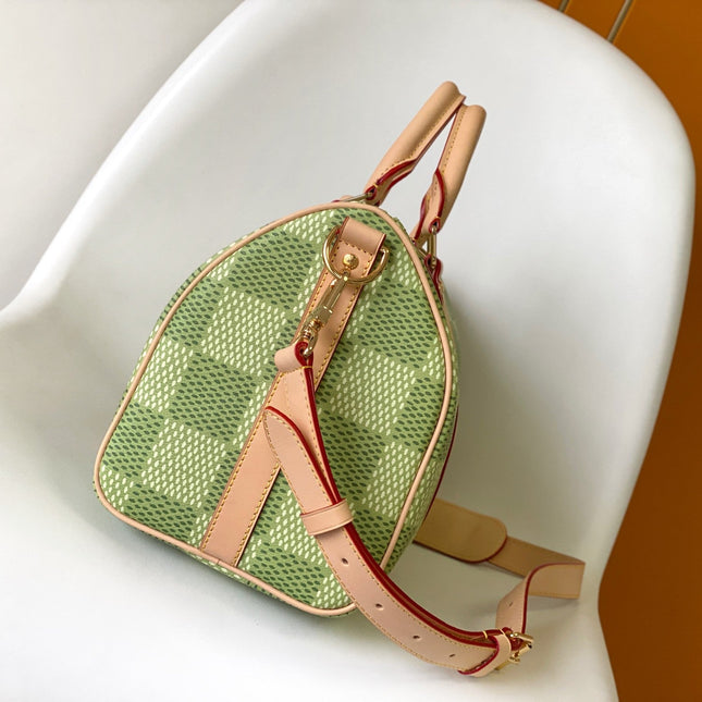 KEEPALL BANDOULIÈRE 34 BAG IN GREEN DAMIER GOLF COATED CANVAS