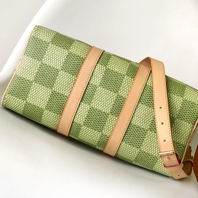 KEEPALL BANDOULIÈRE 34 BAG IN GREEN DAMIER GOLF COATED CANVAS