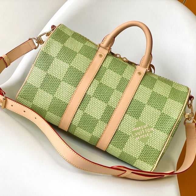 KEEPALL BANDOULIÈRE 34 BAG IN GREEN DAMIER GOLF COATED CANVAS