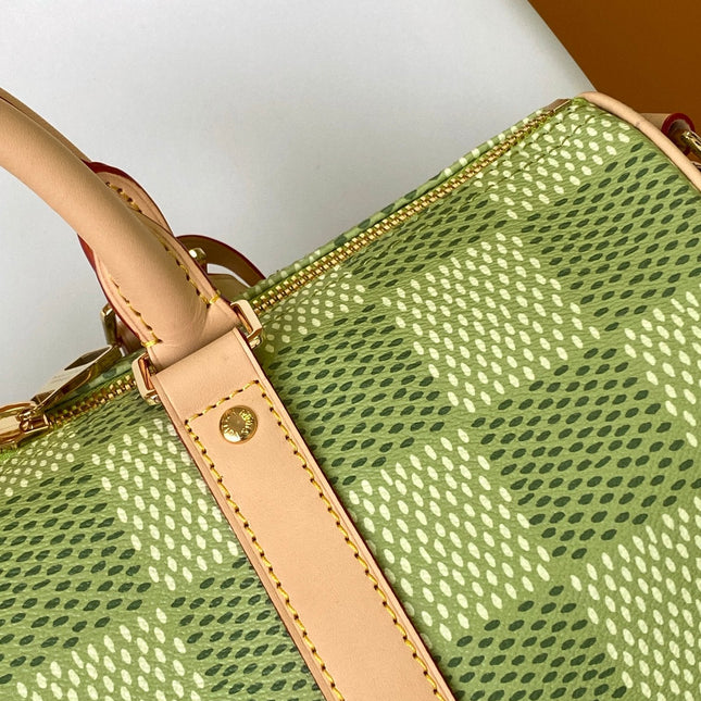 KEEPALL BANDOULIÈRE 34 BAG IN GREEN DAMIER GOLF COATED CANVAS