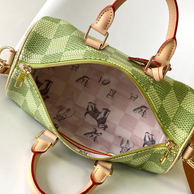 KEEPALL BANDOULIÈRE 34 BAG IN GREEN DAMIER GOLF COATED CANVAS