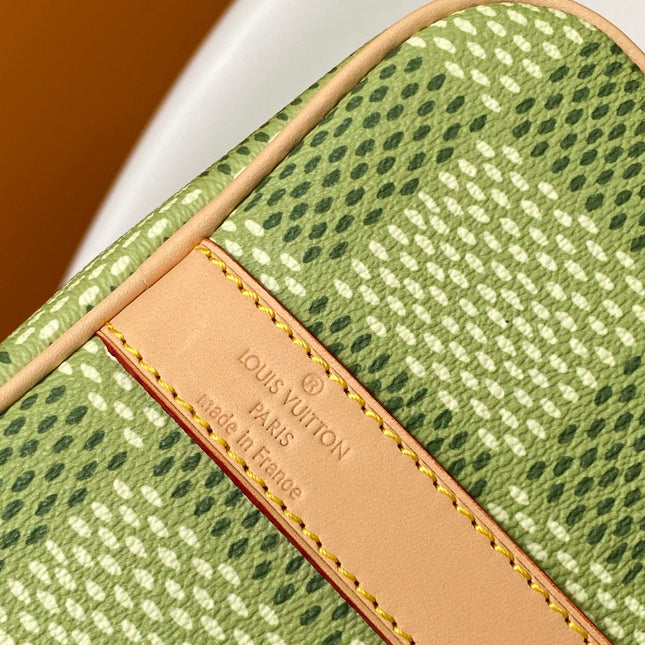KEEPALL BANDOULIÈRE 34 BAG IN GREEN DAMIER GOLF COATED CANVAS