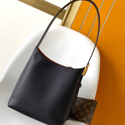 LV 25S LOW KEY HOBO BAG 28 CM IN BLACK CALFSKIN