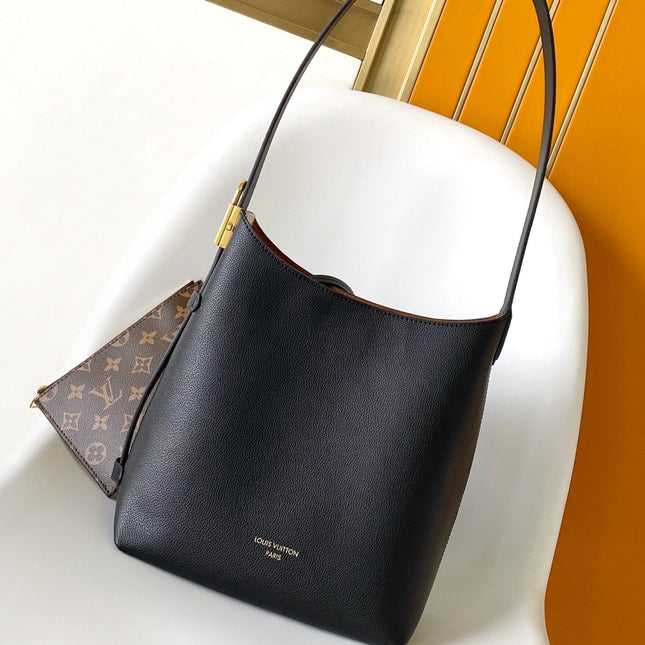 LV 25S LOW KEY HOBO BAG 28 CM IN BLACK CALFSKIN