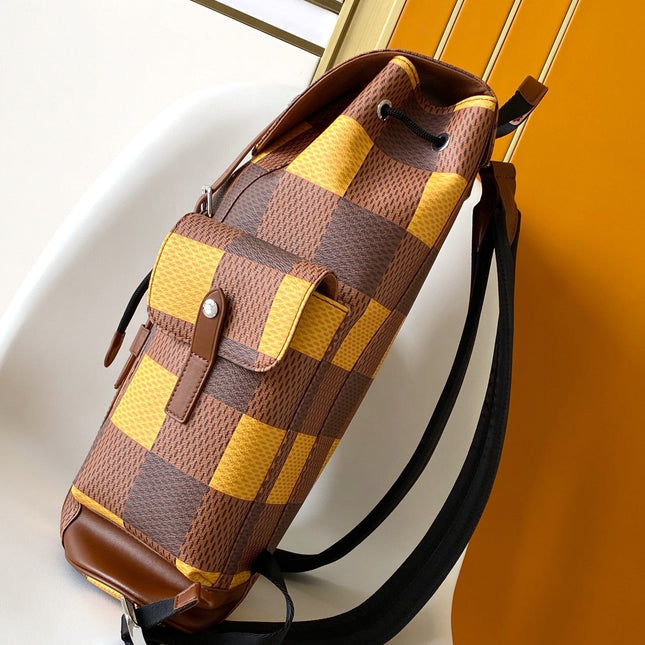 CHRISTOPHER BACKPACK 48 IN BROWN YELLOW DAMIER CANVAS