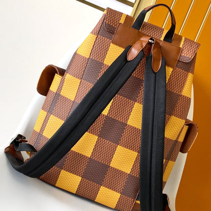 CHRISTOPHER BACKPACK 48 IN BROWN YELLOW DAMIER CANVAS