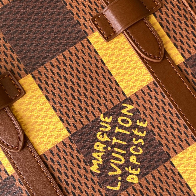 CHRISTOPHER BACKPACK 48 IN BROWN YELLOW DAMIER CANVAS