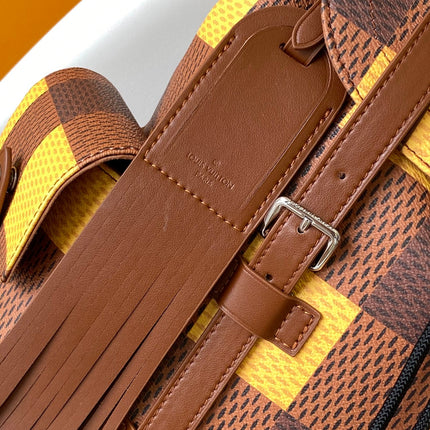 CHRISTOPHER BACKPACK 48 IN BROWN YELLOW DAMIER CANVAS