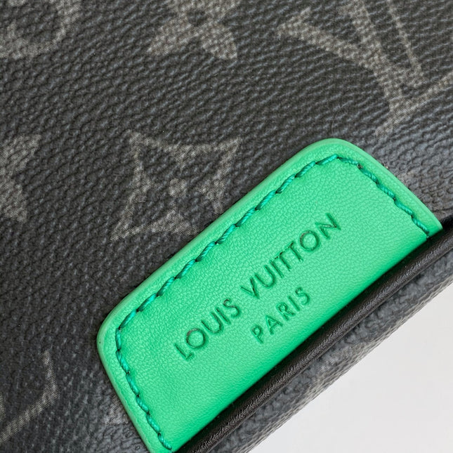 LV 25S DISCOVERY BUMBAG 44 IN BLACK NEON JADE MONOGRAM ECLIPSE CANVAS AND CALFSKIN