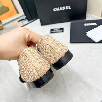 BALLET FLAT 10 MM IN BLACK MIX BEIGE RAFFIA