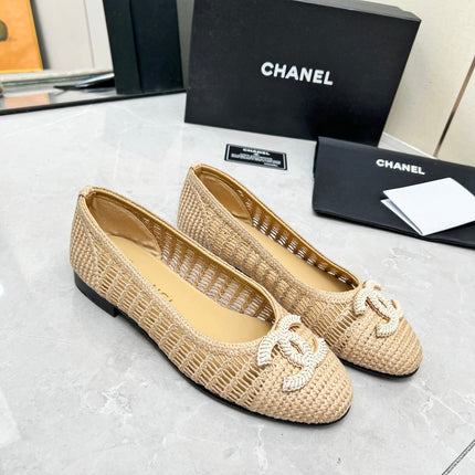 BALLET FLAT 10 MM IN BEIGE RAFFIA