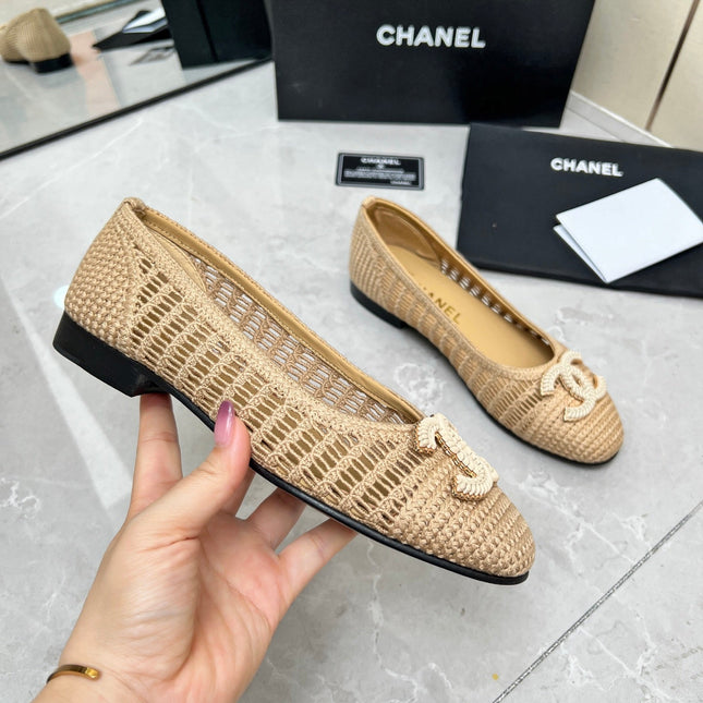 BALLET FLAT 10 MM IN BEIGE RAFFIA