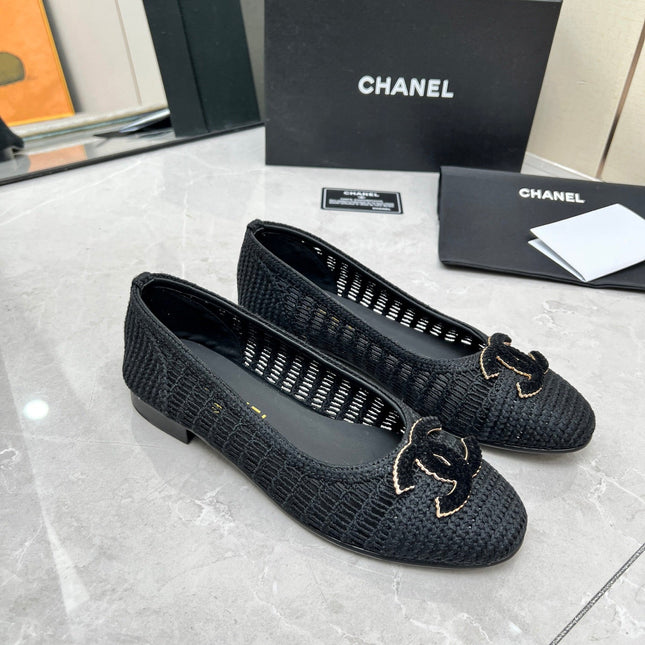 BALLET FLAT 10 MM IN BLACK RAFFIA