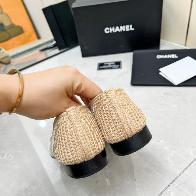 BALLET FLAT 10 MM IN WHITE MIX BEIGE RAFFIA