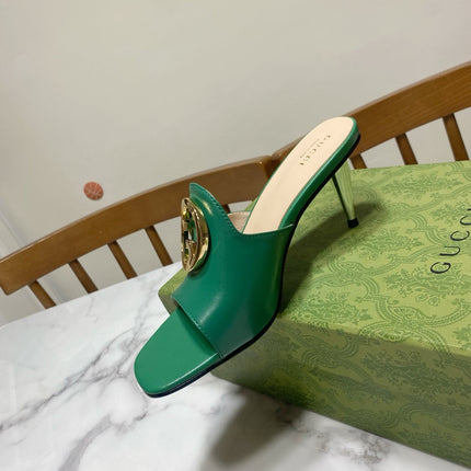 GG HIGH HEELS BLONDIE 75 IN GREEN LAMBSKIN WITH GOLD HARDWARE