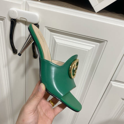 GG HIGH HEELS BLONDIE 75 IN GREEN LAMBSKIN WITH GOLD HARDWARE