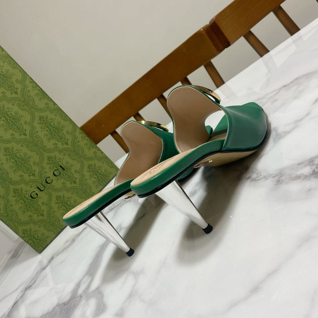 GG HIGH HEELS BLONDIE 75 IN GREEN LAMBSKIN WITH GOLD HARDWARE