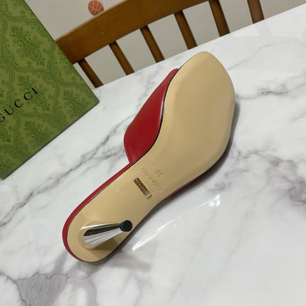 GG HIGH HEELS BLONDIE 75 IN RED LAMBSKIN WITH GOLD HARDWARE