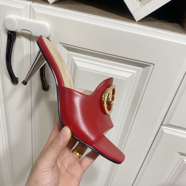 GG HIGH HEELS BLONDIE 75 IN RED LAMBSKIN WITH GOLD HARDWARE